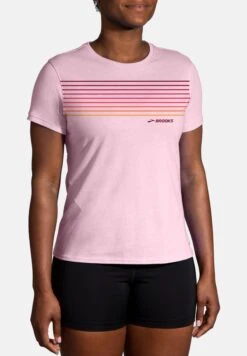 BROOKS Distance Short Sleeve- T-Shirt Print - Quartz Gradient Stripe