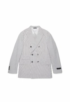 Seersucker Double-Breasted - Halflange Jas - Grey -BrooksRunner 276098b1a15a435c9f49ff7fde593593