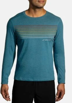 BROOKS Distance Long Sleeve 2.0 - Longsleeve - Htr Slate Blue Gradient Stripe