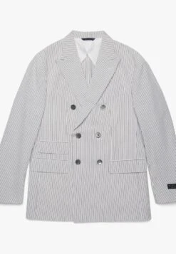 Seersucker Double-Breasted - Halflange Jas - Grey -BrooksRunner 450d50b82387484a9ae14b779e112561