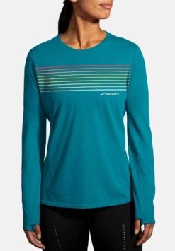BROOKS Distance 2.0 - Longsleeve - Htr Lagoon Gradient Stripe