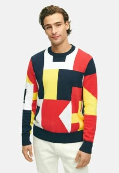 Supima Nautical Flag Crewneck - Trui - Open Blue