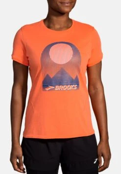 BROOKS Distance Short Sleeve- T-Shirt Print - Htr Bright Orange Eclipse