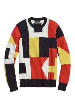 Supima Nautical Flag Crewneck - Trui - Open Blue -BrooksRunner 802ef403ea574dc0b4326fc047671c6a