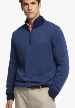 Washable Bird'S Eye Half Zip - Trui - Blue