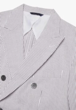 Seersucker Double-Breasted - Halflange Jas - Grey -BrooksRunner e4f977fe491f482d81b9771b37e704ae