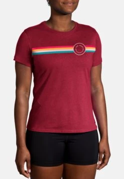 BROOKS Distance Short Sleeve- T-Shirt Print - Htr Razzmatazz Rainbow Stripe