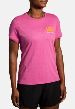 BrooksRunner 33 BROOKS Distance Short Sleeve- T-Shirt Print - Frosted Mauve Sunny Rh