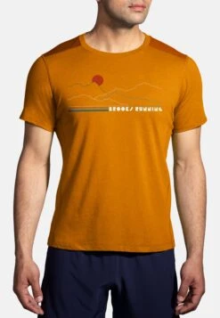 BROOKS Distance Short Sleeve 2.0 - T-Shirt Print - Ochre Br Mountain Run